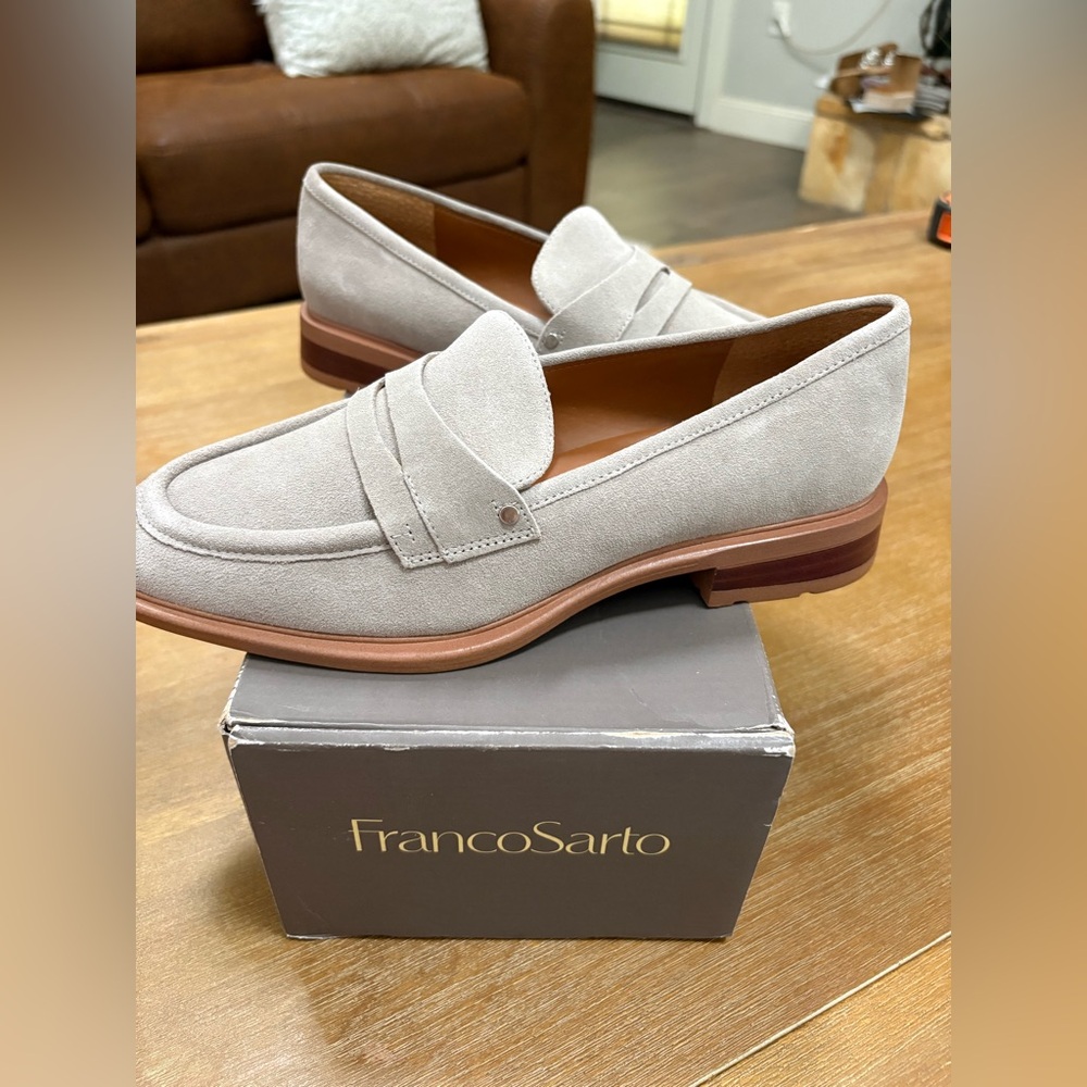 Franco Sarto Light Gray Suede Penny Loafers